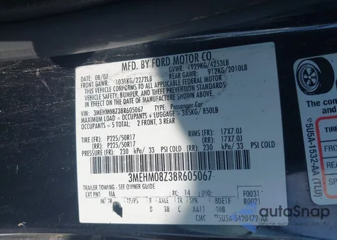 2008 Mercury Milan I4 Premier из США, поврежденный, VIN 3MEHM08Z38R605067